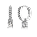Pendientes de aro de plata S925 con colgantes de corazón de circonita y acabado pulido - Hebilla de oreja con colgante redondo