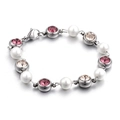 Pink and champagne crystal bracelet with white pearls and silver-tone chain on white background - Pink Champagne Pearl Style (KB83424-K)