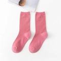 Soft pink cotton crew socks for women featuring a ribbed knit texture and solid color - Dusky Pink