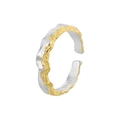 Verstelbare S925 sterling zilveren tweekleurige ring met organische hamerslagtextuur - Smal Vlak (JL233) / Verstelbaar Open / Platina en Goud