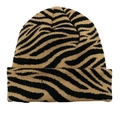 Knit beanie featuring a yellow and black zebra stripe pattern for winter warmth - M (56-58cm) / Zebra Brown