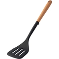 Black silicone spatula with wooden handle and three-hole design for non-stick cooking - Black Slotted Turner (with Stand)