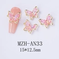 Detail view of 15x12.5mm pink 3D butterfly nail charms with gold metallic frames - Pink Gold Style (AN33)