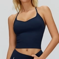 Donkerblauwe sportbeha met kruisrug en bijpassende legging voor yoga en fitness - S / Afgroondblauw