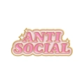 Rosa und goldene ANTI SOCIAL Emaille-Brosche mit modischem geometrischem Design - ANTI SOCIAL/Rosa