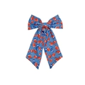 Close-up of blue bow hair clip with American football and helmet patterns for Super Bowl - Blue Helmet Football