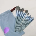 Blue gradient 13-piece makeup brush set with gray bristles, blue pouch and purple sponge - 13Pcs Royal Blue + Velvet Bag + Beauty Blender