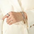 Set bracciale a catena cubana argento con anello a righe in acciaio inossidabile - Bracciale-15+5cm / Color Acciaio
