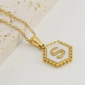 18K gold hexagon pendant necklace with natural shell and letter S on stone base - Style S (Pendant Only) / Pendant Only