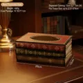 Vintage stack of books tissue box in dark red and green with elegant gold embossing - Red
