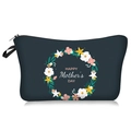 Navy blue Mother's Day makeup bag with floral print and Happy Mother's Day text - Dark Blue Wreath Style (73166)