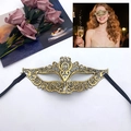 Elegant gold and black lace masquerade mask with silk ribbons for party celebrations - Cat