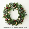 60cm Christmas wreath with red ornaments, pine cones and green eucalyptus leaves - 60cm Banana Leaf Wreath (1kg)