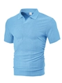 Vertical striped blue knit polo shirt for men featuring breathable textured fabric - Light Blue