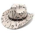 Western cowboy hat in beige with bird print and turquoise studded leather band - M (56-58cm) / Indent Top / Flying Bird Print / Beige Top Hat