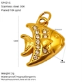 Detail of 18k gold plated 304 stainless steel tropical fish pendant with inlaid rhinestones - Gold Little Fish Style A (SP921G)