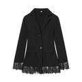 Slim fit black blazer for women featuring elegant lace patchwork and waist-cinching design - S / Black