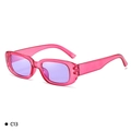 Retro narrow square sunglasses in translucent pink frames with purple lenses, model C13 - C15 Rose Purple