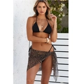 Three-piece bikini set with black halter top, bottoms and leopard print mesh cover-up - S / Leopard Print