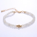 Natural milky round bead bracelet with gold accents and adjustable lobster clasp - White Moonstone