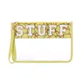 Transparent PVC makeup bag with green trim and baseball chenille STUFF patches - Yellow Baseball-STUFF