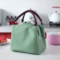 Insulated lunch bag with green white stripes and purple handles for picnic - Green
