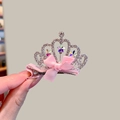 Pince à cheveux couronne princesse avec ruban rose, étoiles argentées et strass - Couronne Cinq Étoiles Style 5