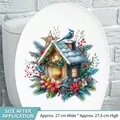 Winter snow house and red flower toilet lid sticker decal, 27cm x 27.5cm holiday decor - Auspicious Bird Nest - Style 06