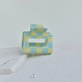 Detail of blue and yellow checkerboard acetate hair claw clip on white stone surface - Yellow Blue Checkerboard 5cm Claw