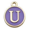 Purple enamel letter U pendant with gold-plated trim for DIY jewelry making charms - Letter U Pendant Only (Without Chain) / 1 Piece (12x14mm) / Purple