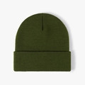 Olive green double-layered thickened knit beanie hat for winter warmth in solid color - 4-Seam Army Green