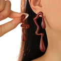 Minimalist burgundy red liquid-style drop earrings in a glossy finish for women - Deep Red Liquid Lava Stud (A-1111)