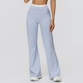 Pantalon de yoga évasé taille haute lavande avec taille contrastée chic - Bleu Brume