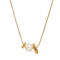 Elegant gold chain necklace featuring a white pearl pendant and teardrop metal accents - Gold (KD1964)