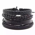 Set pulseras multicapa de cuero trenzado para hombre con mapa de África en negro - Estilo Tejido de Cuero Simple (2)