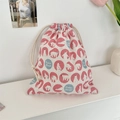 Detail of canvas drawstring gift bag with cute polar bear patterns and cotton ropes - Pink Bear / L
