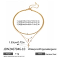 Collier multicouche en acier inoxydable doré avec chaîne serpent et croix en zircon - Style Pendentif Croix Triple Couche et Pierre Rose (JDN2407046-10) / Or