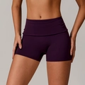 High waisted dark purple recycled quick-dry yoga shorts with tummy control waistband - S / Grape Purple