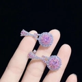 Elegant silver earrings with round pink quartz gemstones and shimmering zircon halo - Pink Diamond Stud Earrings Tz-30