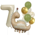 Detail of dinosaur balloon set with number 7, avocado green and gold latex balloons - Number 7 Style