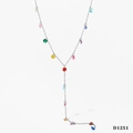 Collana a Y in argento con zirconi cubici multicolori rotondi e a goccia d'acqua - Collana in Zircone Multicolore Argento (D1251)