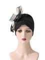 Elegant black mesh turban hat for women with mesh bow and feather decoration - One Size / Mesh Bow Style / Black