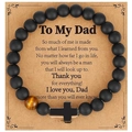 Black matte bead bracelet for dad with cross charm and sentimental message card - Cross Father Message Style (With Card)