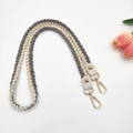 Braided beige and grey shoulder strap with gold metallic thread and metal clasps - 80cm / Gray