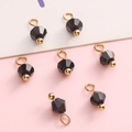 4mm faceted black glass bead pendants with gold metal hoops for DIY jewelry making - Black Bicone Bead