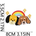 Detailed view of dachshund dogs and rainbow embroidery patch with size measurements - US 9