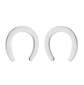Close-up of polished silver horseshoe U-shaped earrings with minimalist metallic finish - Horseshoe / Steel