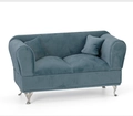 Blue-grey velvet mini sofa jewelry box with matching pillows and silver metal feet - A15 Long Double Sofa: 23*9.5*10cm