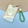Tarjetero de rana verde con cordón trenzado a juego y diseño de arco iris animado - Rana de Arcoíris + Correa de Mano Verde