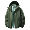 Wasserdichte 3-in-1 Outdoorjacke in Dunkelgrün mit grauem Fleece-Innenfutter für Winter - M / Olivgrün
